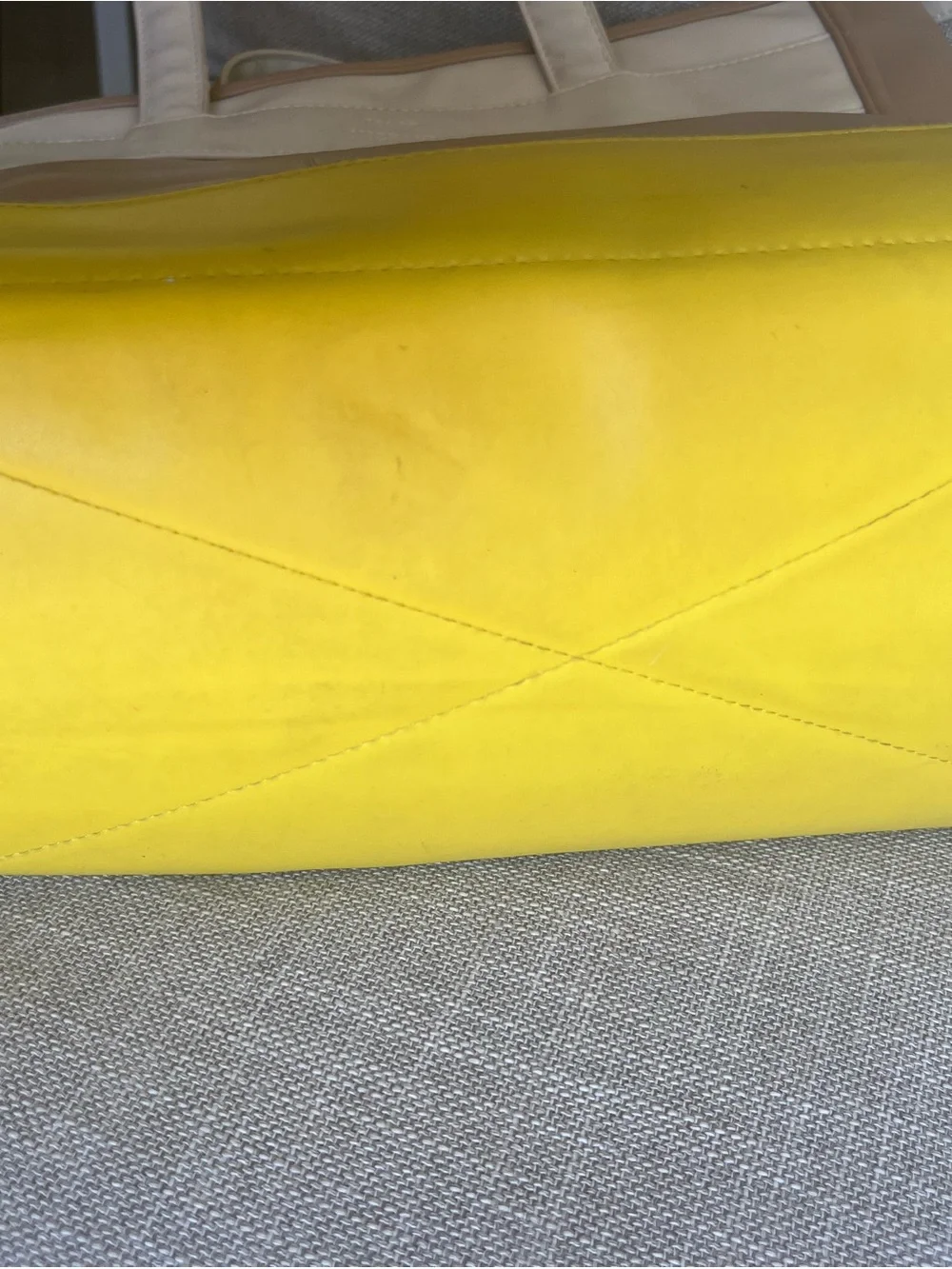 Isaac Mizrahi Cream & Yellow Leather Tote with Removable Computer Sleeve